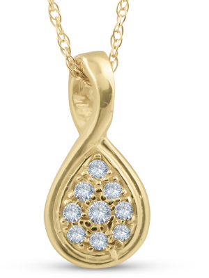 Pompeii3 1/10ct Pave Tear Drop Solitaire Diamond Pendant 10k Yellow Gold