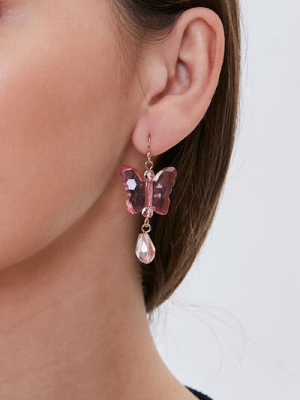 Faux Gem Butterfly Drop Earrings