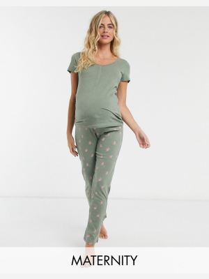 Mamalicious Maternity Pajamas In Sage Green