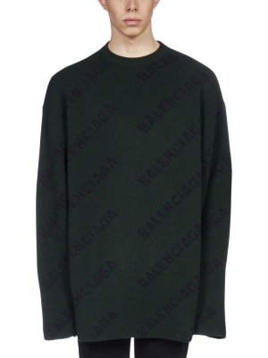 Balenciaga Allover Logo Intarsia Sweater