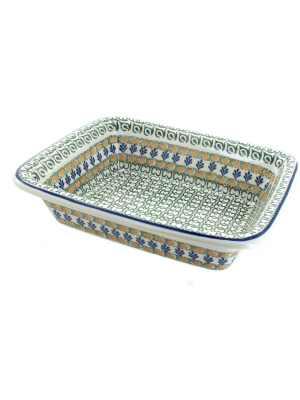 Blue Rose Polish Pottery Herb Garden Small Rectangular Baker