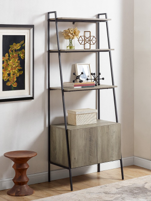 72" Sandra Metal And Wood Ladder Storage Bookshelf With Cabinet - Saracina Home