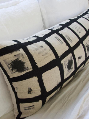 Black & White Woodblock Extra Long Lumbar Pillow - 14x36