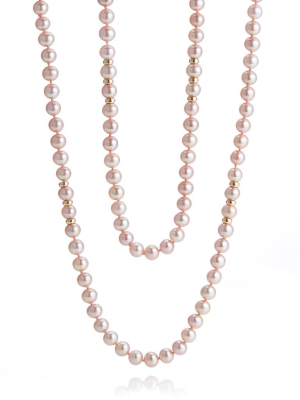 Pink Pearl & Gold Rope Necklace