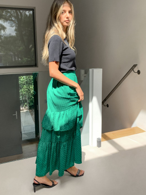 Vila Textured Maxi Skirt With Tiering In Green