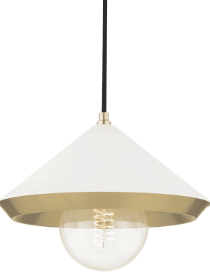 Marnie 1 Light Large Pendant - Aged Brass/white