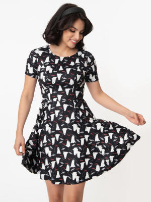 Unique Vintage Ghosts & Bats Margot Fit & Flare Dress