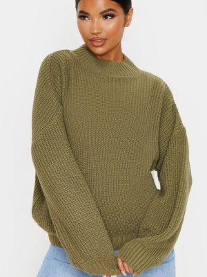 Khaki Balloon Sleeve Fluffy Sweater