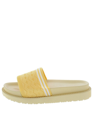 Drank Yellow Striped Knit Open Toe Flat Slide Sandal