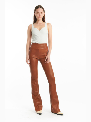 Vintage Cognac Leather Ankle Flare Legging