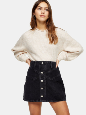 Petite Washed Black Denim Seam Mini Skirt