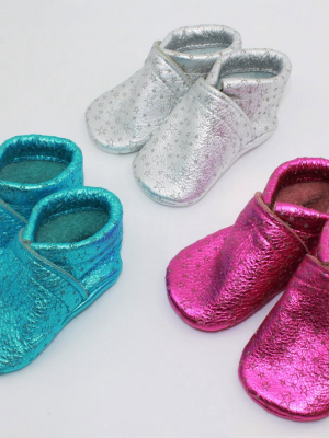 Metallic Leather Baby Booties