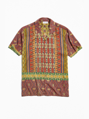 Raga Man Pattern Block Short Sleeve Button-down Shirt