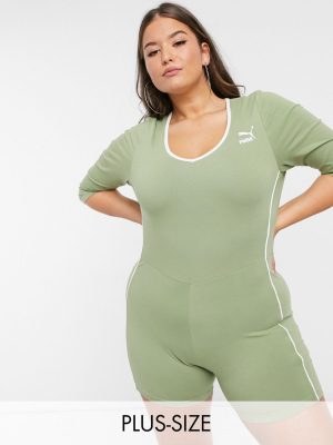 Puma Plus Long Sleeve Unitard In Khaki Exclusive To Asos