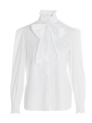 Alberta Ferretti Pussybow Ruffled Hem Shirt