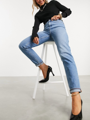 Asos Design High Rise Farleigh 'slim' Mom Jeans In Stonewash