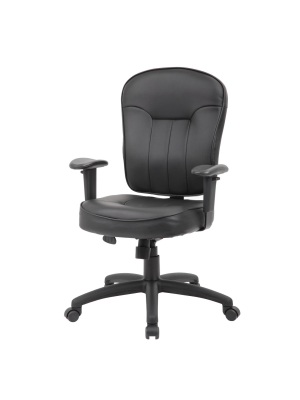 Leather Task Chair With Adjustable Arms Black - Boss Office Products