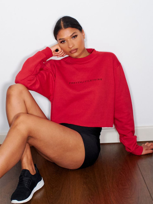 Prettylittlething Red Sport Cropped Sweater