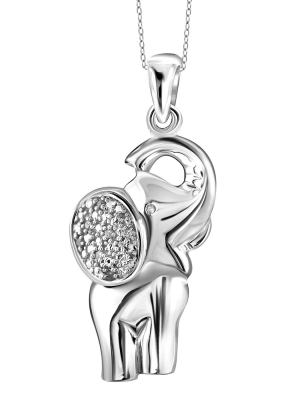 Women's Sterling Silver Accent Round-cut White Diamond Pave Set Elephant Pendant (18")