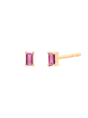 Pink Sapphire Baguette Studs - Yellow Gold