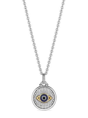Little Luxuries Evil Eye Medallion Necklace With Black Sapphire, Blue Sapphire, Diamonds And 18k Gold