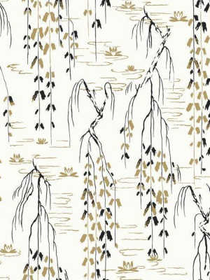 Willow Branches Wallpaper In Ivory, Black, And Gold From The Tea Garden Collection By Ronald Redding For York Wallcoverings