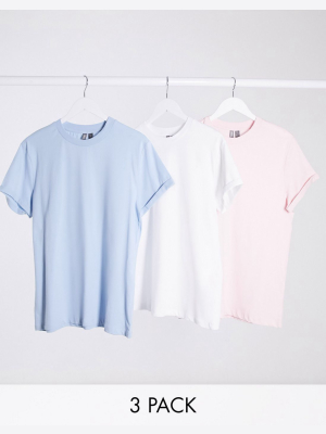 Asos Design 3 Pack T-shirt With Roll Sleeve