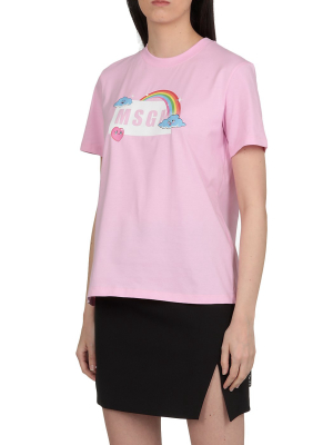 Msgm Rainbow Logo Print T-shirt