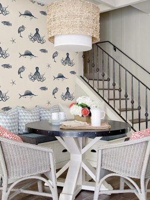 Oceania Navy Sea Creature Wallpaper From The Seaside Living Collection By Brewster Home Fashions