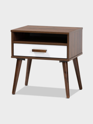 Quinn 1 Drawer Wood End Table Walnut/white - Baxton Studio