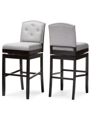 Set Of 2 Ginaro Modern And Contemporary Fabric Button Tufted Upholstered Swivel Barstools - Gray - Baxton Studio