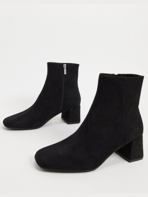 Pull&bear Faux Suede Ankle Boots In Black