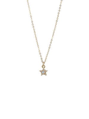 Tiny Cz Pave Star + Opal Pendant Necklace