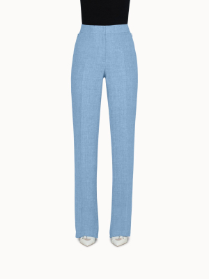 Light Blue Pants In Linen With Straight Leg