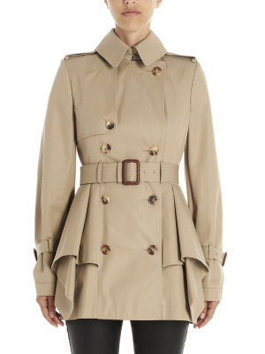 Alexander Mcqueen Peplum Belted Trench Coat