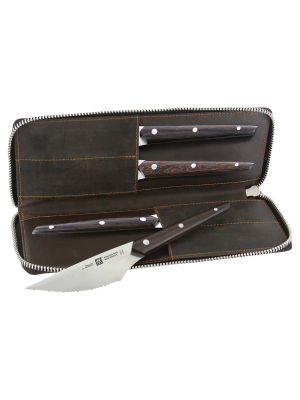 Zwilling J.a. Henckels 4-pc Gentlemen's Steak Knife Set With Leather Travel Case