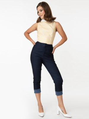 Smak Parlour Dark Blue Denim Cuffed Jean Capris