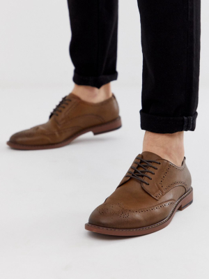 Asos Design Brogue Shoes In Tan Faux Leather