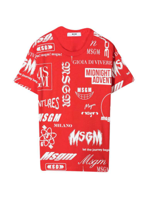 Msgm Kids Logo Allover Print T-shirt