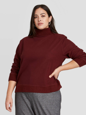 Women's Long Sleeve Turtleneck Sweater Trim T-shirt - A New Day™