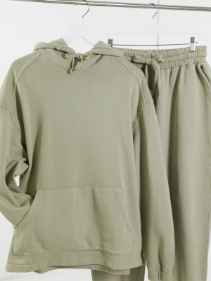 Asos Design Oversized Tracksuit With Hoodie & Super Oversized Sweatpants In Washed Green