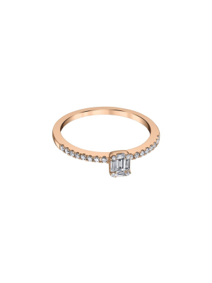 Solitaire Baguette Diamond Ring - Rose Gold