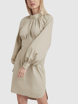 Gathered-neck Belted Dress