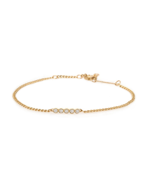 14k Extra Small Curb Chain Bracelet With 5 Bezel Diamond Bar