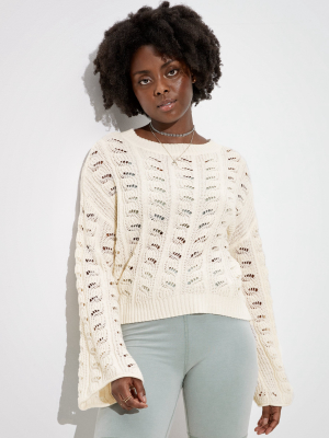 Ae Cropped Pointelle Crew Neck Sweater