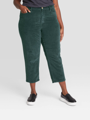 Women's High-rise Vintage Straight Cropped Corduroy Pants - Universal Thread™ Green