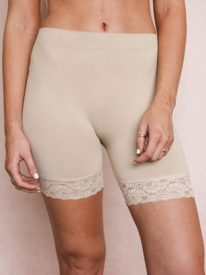 Lace Peek Layering Shorts - Beige