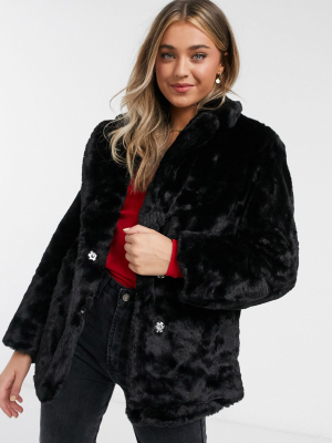 New Look Fur Coat In Black
