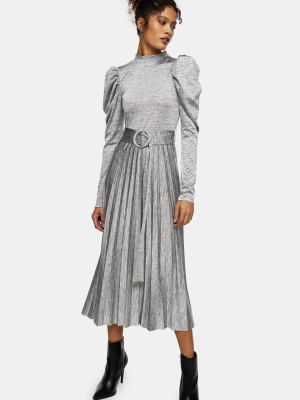 Gray Premium Pleated Midi Dress