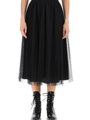 Redvalentino Point D'esprit Tulle Midi Skirt